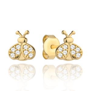 Kolczyki złota biedronka wysadzana cyrkoniami dla dziewczynki 585