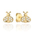 Kolczyki złota biedronka wysadzana cyrkoniami dla dziewczynki 585