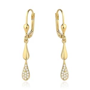 Kolczyki dwie złote krople gładka i wysadzana cyrkoniami