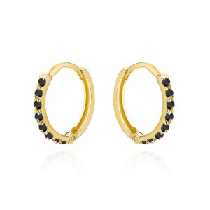 Kolczyki złote kółeczko wysadzane czarnymi cyrkoniami