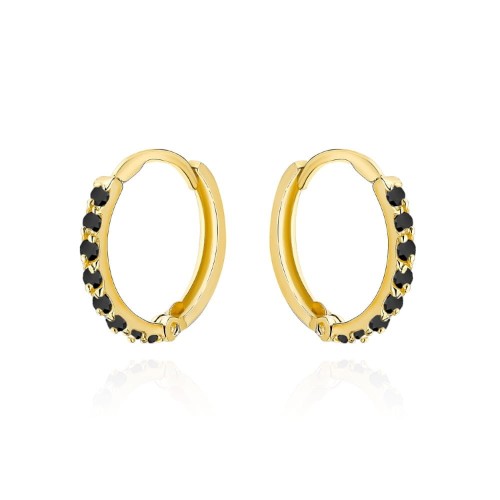 Kolczyki złote kółeczko wysadzane czarnymi cyrkoniami