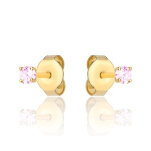 Kolczyki złote centralna różowa cyrkonia
