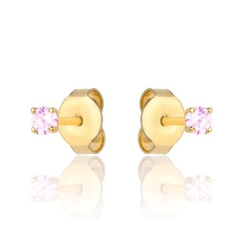 Kolczyki złote centralna różowa cyrkonia