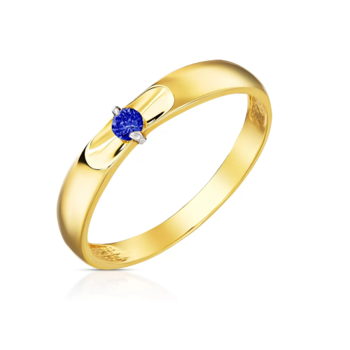 Pierścionek złoty klasyczny z kamieniem w kolorze szafiru