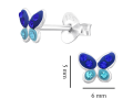 Srebrne kolczyki motylki dla dziewczynki niebieskie wkrętki rozmiar