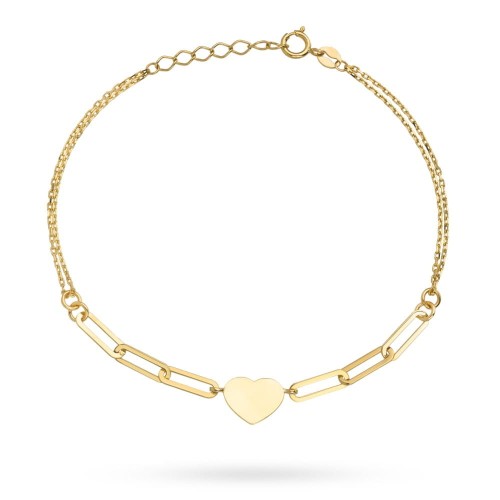 Bransoletka złote serce i ogniwa na podwójnym łańcuszku