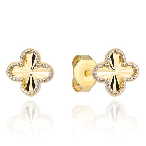 Kolczyki złote koniczynki diamentowane z oprawą w białym złocie 585