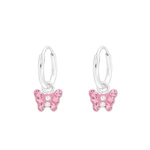 Srebrne kolczyki kółka dziecięce z zawieszką motyl