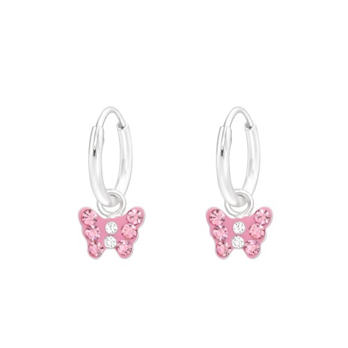 Srebrne kolczyki kółka dziecięce z zawieszką motyl