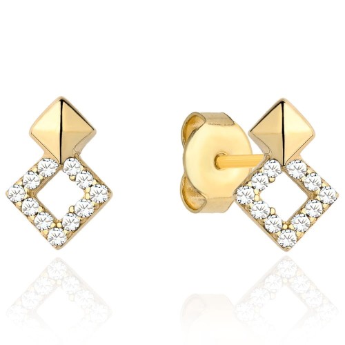 Kolczyki złote dwa romby z cyrkoniami