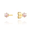 Kolczyki złote z różową cyrkonią dla dziewczynki próba 585 sztyft