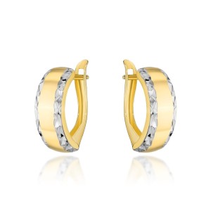 Kolczyki złote zaokrąglone z diamentowaniem w dwóch kolorach złota