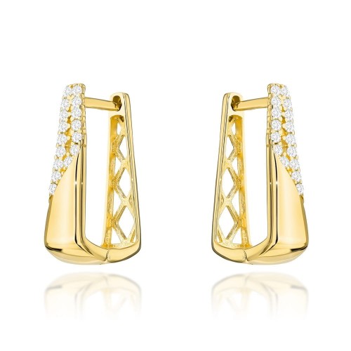 Kolczyki złote zdobione cyrkoniami i ażurowym tyłem