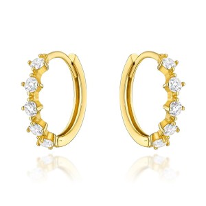 Kolczyki złote z białymi cyrkoniami na kreolu