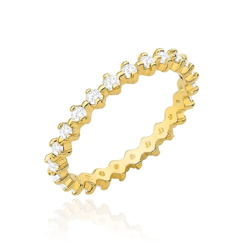 Pierścionek złoty zdobiony białymi cyrkoniami