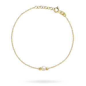 Bransoletka złota z perłą i diamentowanymi kulkami 585