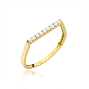 Pierścionek złoty z białymi cyrkoniami w rzędzie