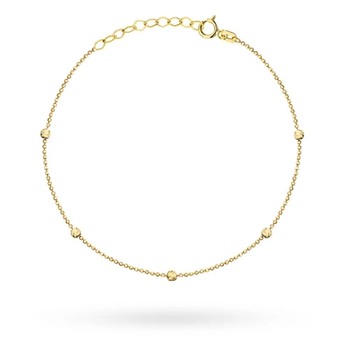 Bransoletka złota kulkowa z diamentowanymi kuleczkami na nogę