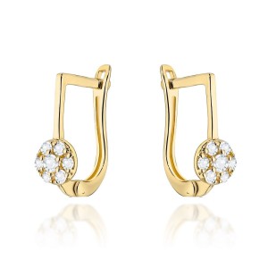 Kolczyki złote kółeczka wysadzane cyrkoniami na angielskim zapięciu