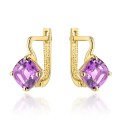 Kolczyki złote z kolekcji "COLORFUL STONE" z eleganckim zapięciem - ametyst kwadrat