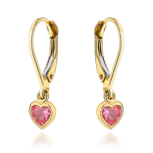 Kolczyki złote z wiszącym serduszkiem dla dziewczynki angielskie 585