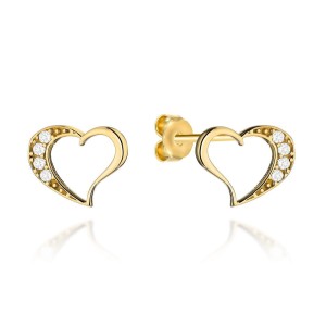 Kolczyki złote serduszka z cyrkoniami
