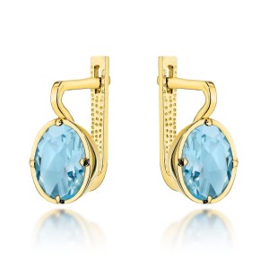 Kolczyki złote z kolekcji "COLORFUL STONE" z eleganckim zapięciem - topaz owal