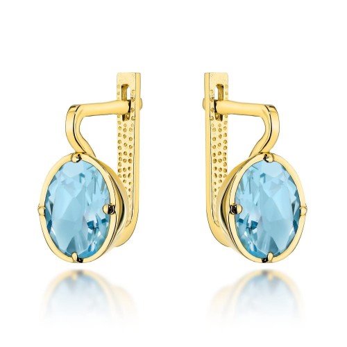 Kolczyki złote z kolekcji "COLORFUL STONE" z eleganckim zapięciem - topaz owal