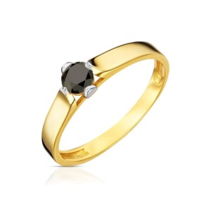 Pierścionek złoty z czarnym kamieniem i białe złoto