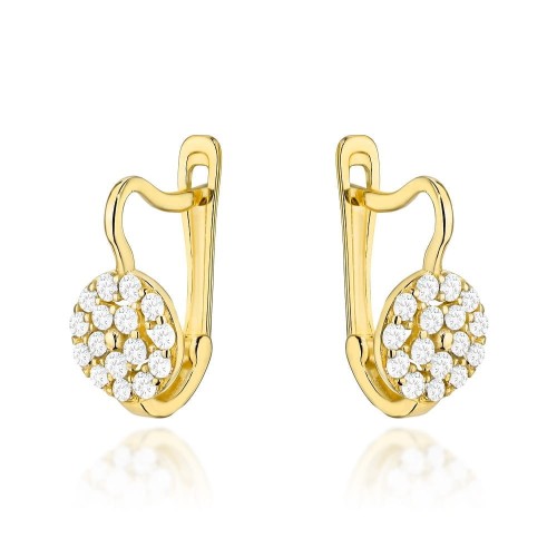 Kolczyki złote kółeczka z cyrkoniami na angielskim zapięciu