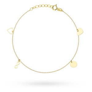 Bransoletka z elementami serce pełne, nieskończoność, kółko pełne, serce kontur