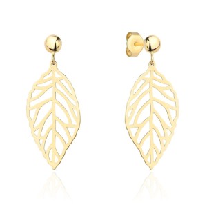 Kolczyki złote listki wiszące ażurowe próba 585 sztyft