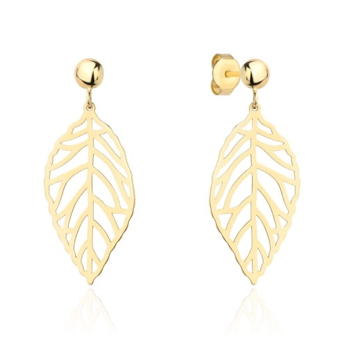 Kolczyki złote listki wiszące ażurowe próba 585 sztyft