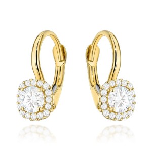 Kolczyki złote z kwadratowym kamieniem i cyrkoniami