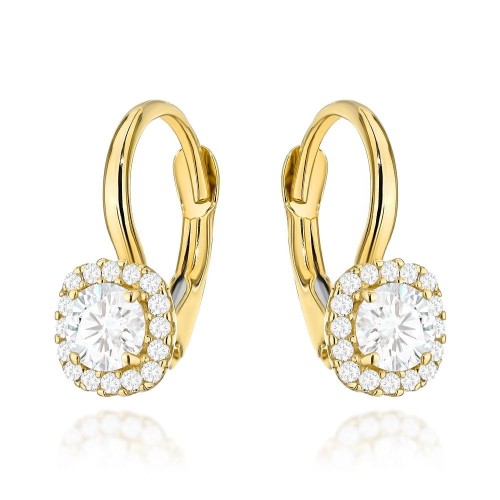 Kolczyki złote z kwadratowym kamieniem i cyrkoniami