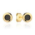 Złote kolczyki na sztyfcie czarny kamień w gładkiej oprawie