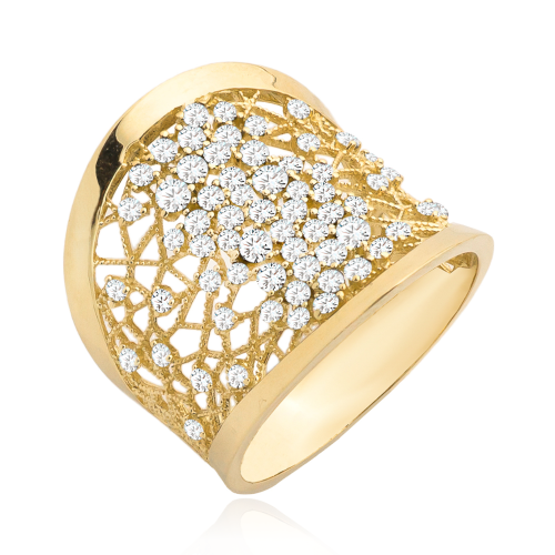 Pierścionek złoty ażurowy z białymi cyrkoniami