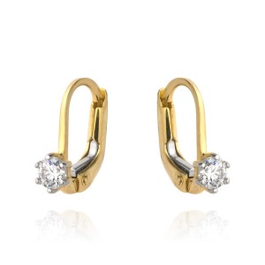 Kolczyki złote pojedyncza cyrkonia na angielskim zapięciu