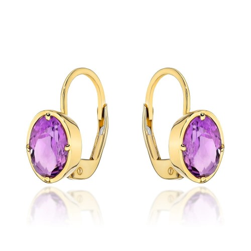 Kolczyki złote z kolekcji "COLORFUL STONE" - ametyst owal