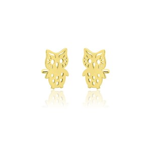Złote kolczyki 585 sowy dla dziewczynki sztyft/ Prezent na Chrzest, Komunię, Roczek