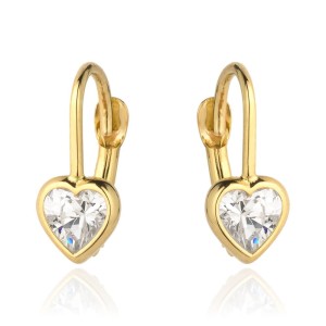 Kolczyki złoty kontur serca i biały kamień