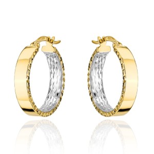 Kolczyki złote kółka wewnętrznie diamentowane w dwóch kolorach złota większe