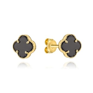 Kolczyki złote z czarną koniczynką 6 mm