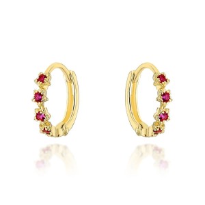 Kolczyki złote kwiatki z cyrkoniami w kolorze fuksji na kreolu 585