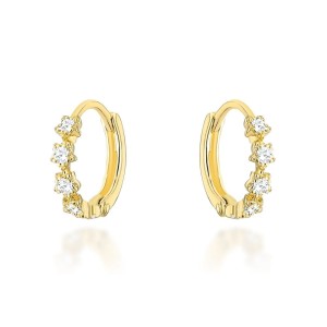 Kolczyki złote kwiatki z białymi cyrkoniami na kreolu