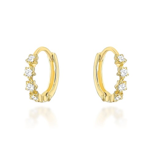 Kolczyki złote kwiatki z białymi cyrkoniami na kreolu