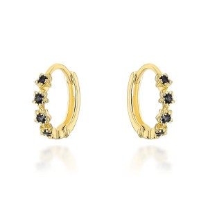 Kolczyki złote kwiatki z czarnymi cyrkoniami na kreolu