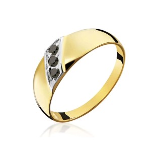 Pierścionek złoty zdobiony czarnymi kamieniami