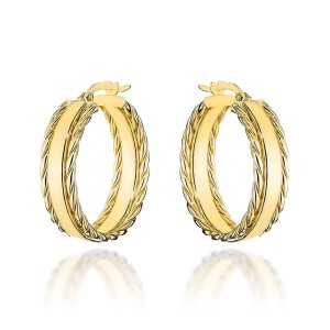 Kolczyki złote koła z plecionym zdobieniem na bokach