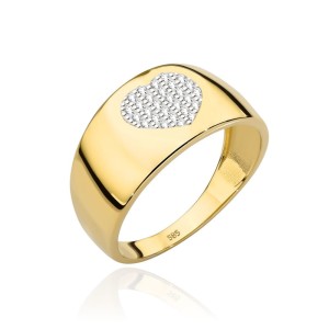 Pierścionek złoty szeroki z sercem wysadzanym cyrkoniami próba 585